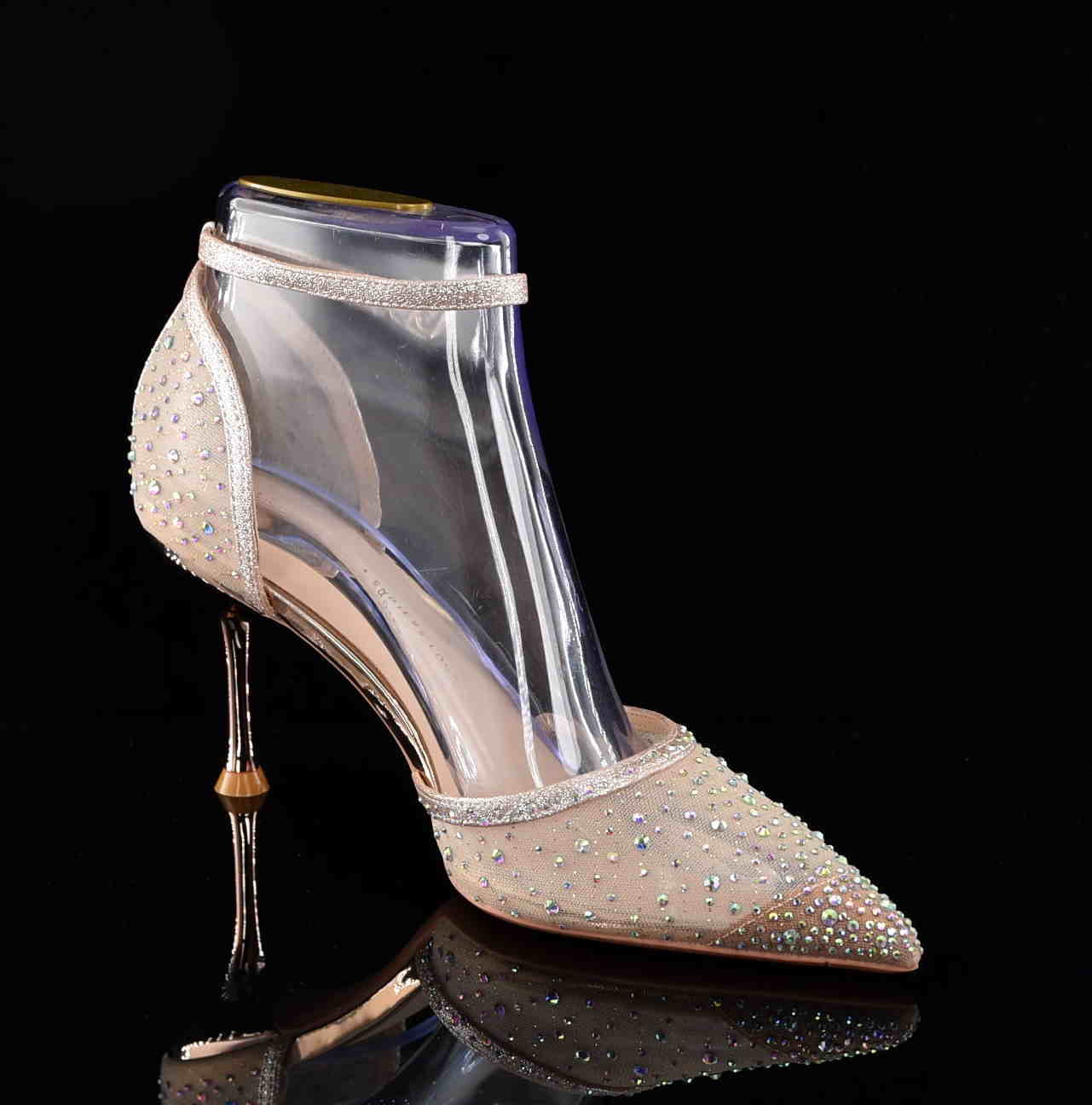 Czółenka Glamour z Cyrkoniami na Szpilce „Princess” – Eleganckie Buty Ślubne z Siateczki MOLO 266-100X Beżowy/ZŁoto-Miedziany - zdjęcie 3