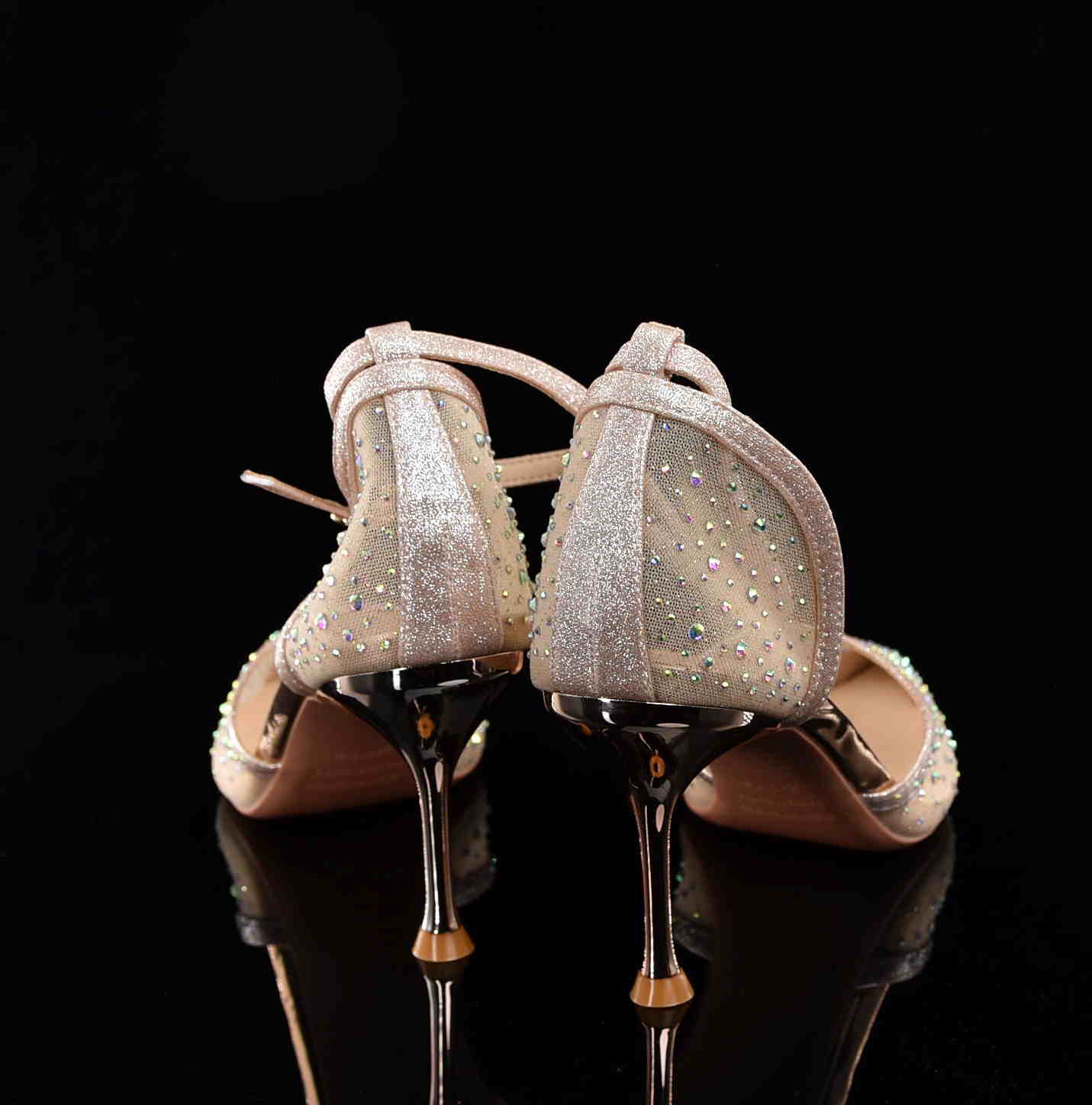 Czółenka Glamour z Cyrkoniami na Szpilce „Princess” – Eleganckie Buty Ślubne z Siateczki MOLO 266-100X Beżowy/ZŁoto-Miedziany - zdjęcie 4