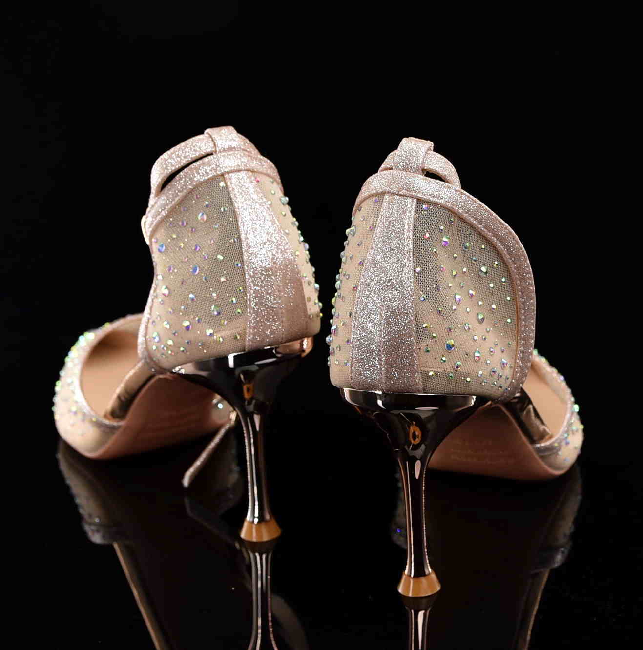 Czółenka Glamour z Cyrkoniami na Szpilce „Princess” – Eleganckie Buty Ślubne z Siateczki MOLO 266-100X Beżowy/ZŁoto-Miedziany - zdjęcie 5