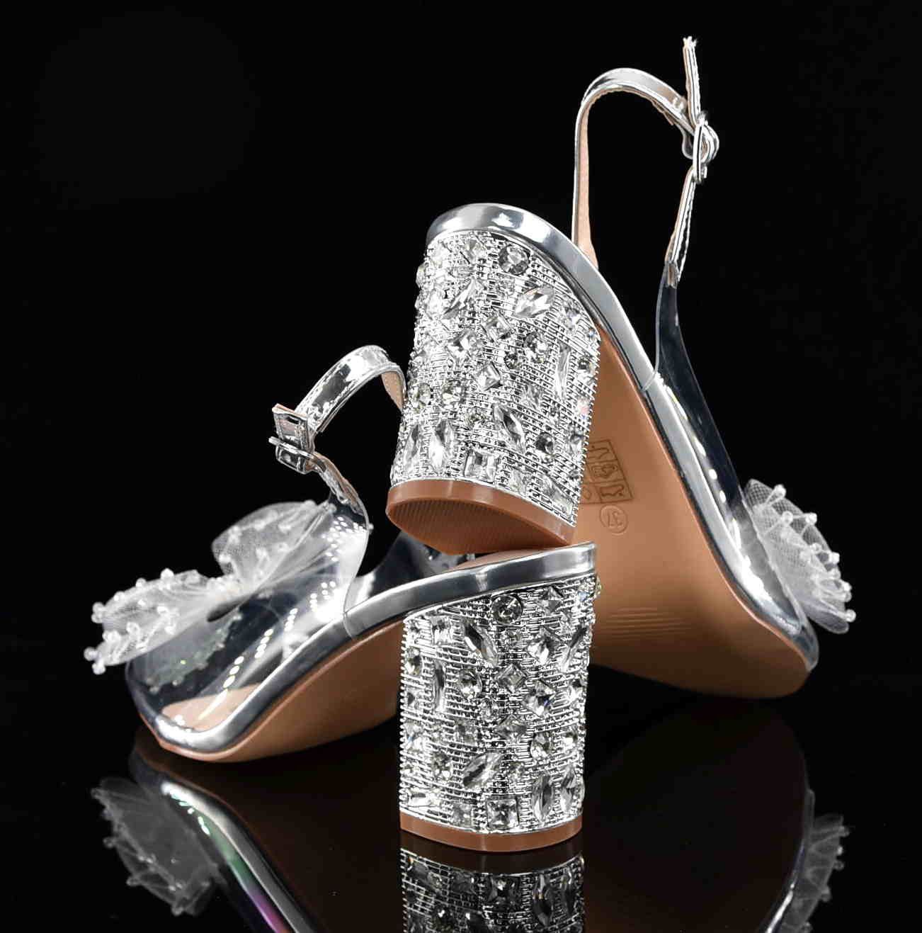 D&A Barski Premium Collection Żelki Silikonowe Biżuteryjne Buty MR61-9010 Silver Srebro Z Kokardą - zdjęcie 3