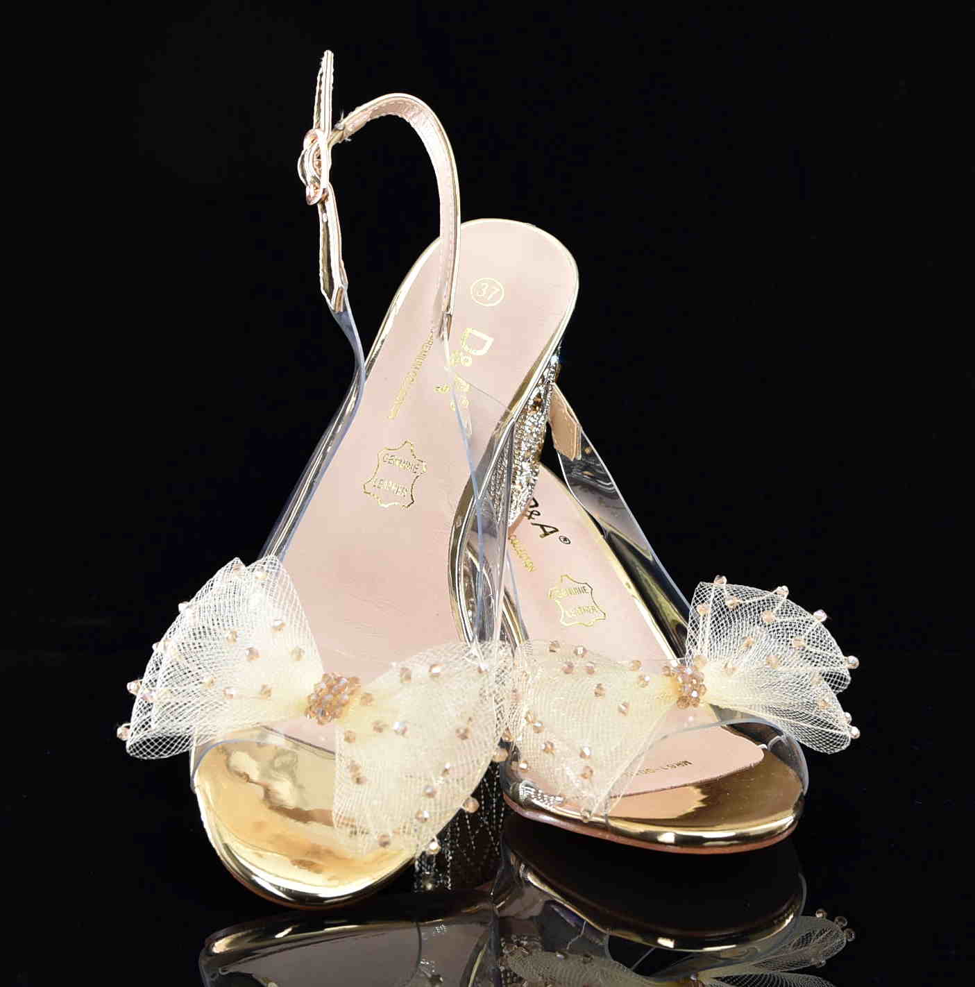 D&A Barski Premium Collection Żelki Silikonowe Biżuteryjne Buty MR61-9010 GOLD ZŁote Z Kokardą - zdjęcie 4