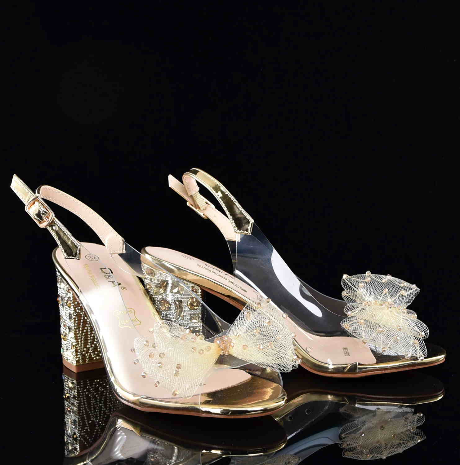 D&A Barski Premium Collection Żelki Silikonowe Biżuteryjne Buty MR61-9010 GOLD ZŁote Z Kokardą - zdjęcie 5