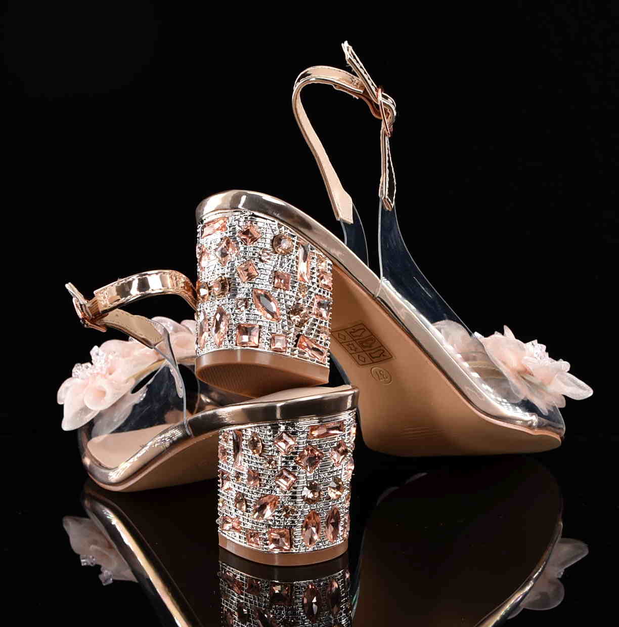 D&A Barski Premium Collection Żelki Silikonowe Biżuteryjne Buty MR61-9009 ROSE Różowe Złoto Z Kwiatami - zdjęcie 3