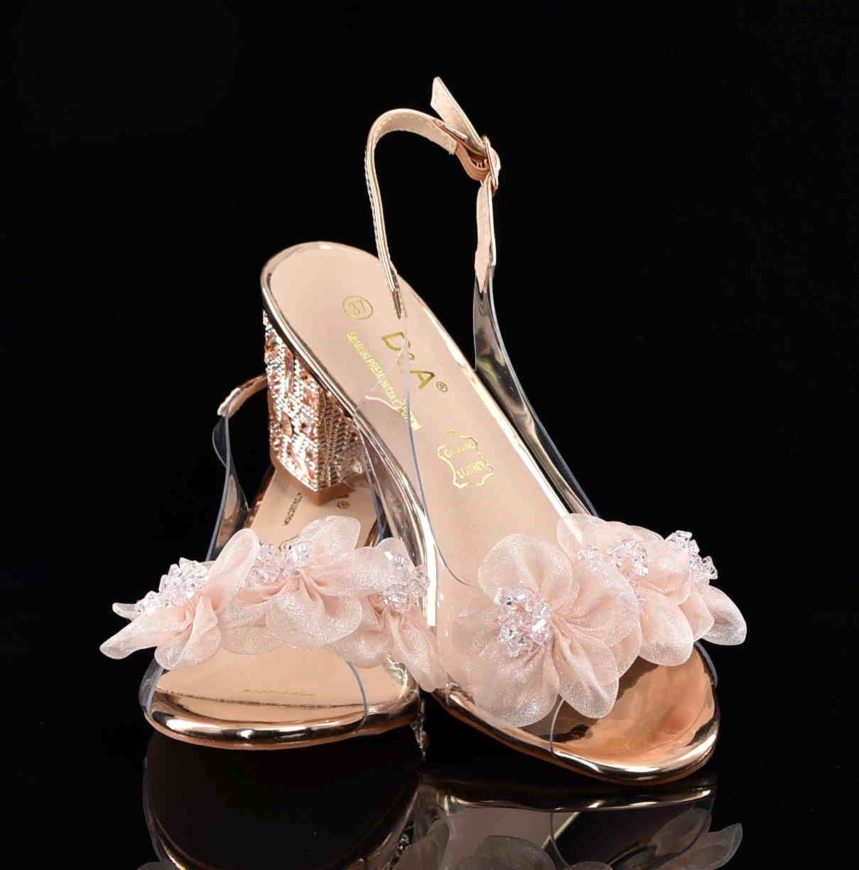 D&A Barski Premium Collection Żelki Silikonowe Biżuteryjne Buty MR61-9009 ROSE Różowe Złoto Z Kwiatami - zdjęcie 4