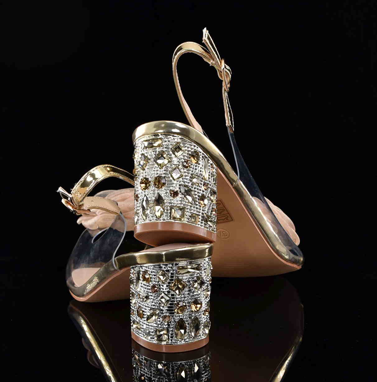 D&A Barski Premium Collection Żelki Silikonowe Biżuteryjne Buty MR61-9011 GOLD ZŁote Z Kwiatem - zdjęcie 3