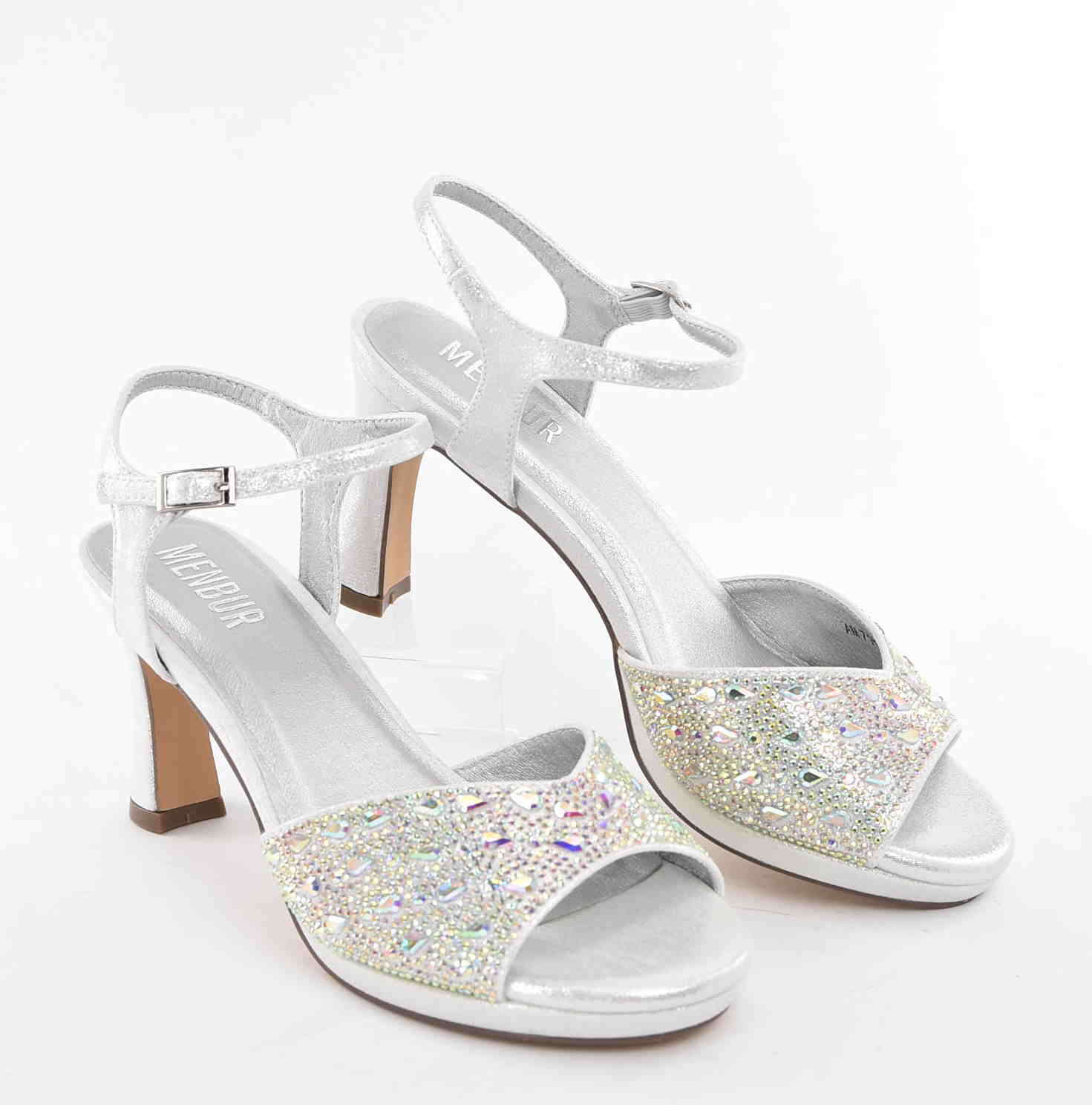 Eleganckie Kobiece Sandałki na Podsuwce MENBUR AM71609 Plata/Srebrny - zdjęcie 5