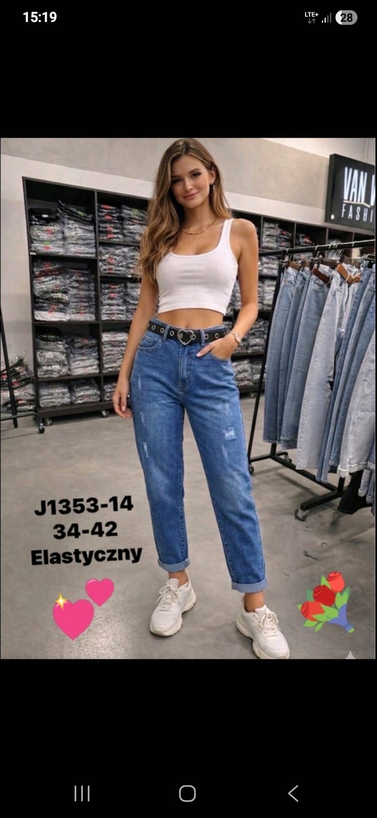 Damskie jeansy J1353-14 – elastyczne Mom Fit
