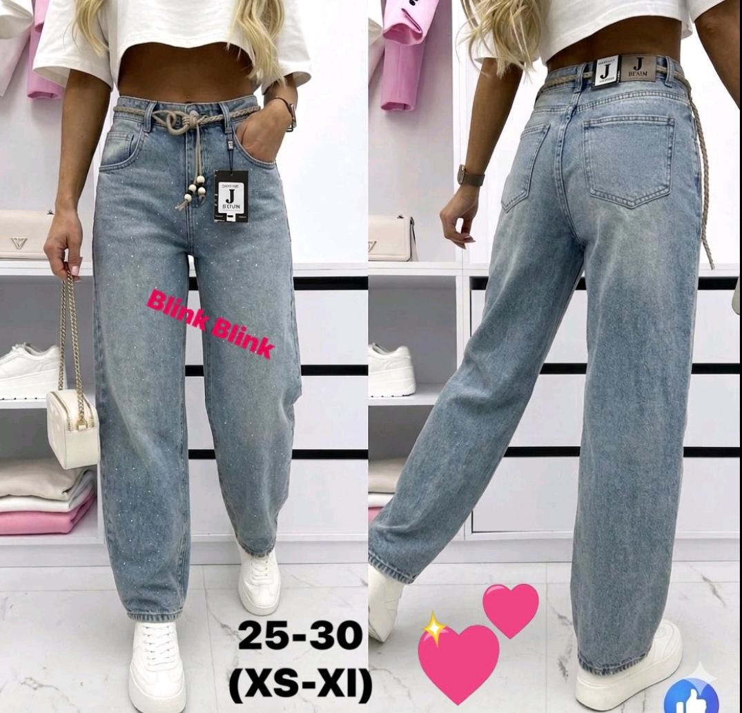 Damskie jeansy Blink Blink – luźny fason z kryształkami
