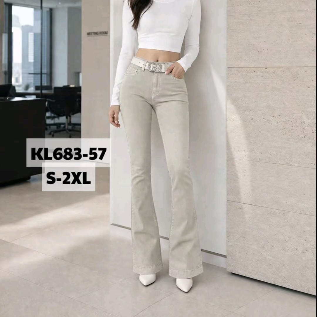 Jasnoszare jeansy damskie dzwony z wysokim stanem KL683-57