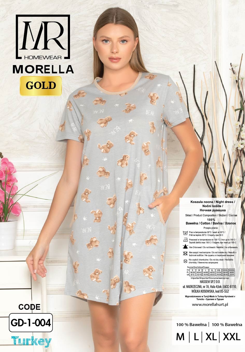 Koszula Nocna z Bawełny Morella GOLD kod;GD-1-004 Rozmiar; M-L-XL-2XL - zdjęcie 2