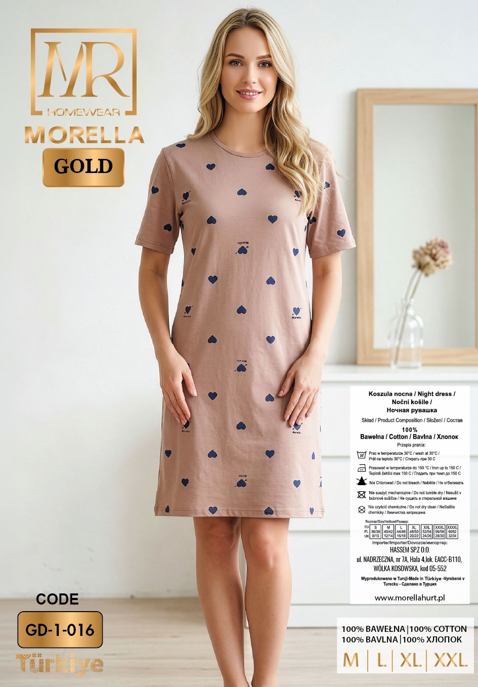 Koszula Nocna z Bawełny Morella GOLD kod;GD-1-016 Rozmiar; M-L-XL-XXL - zdjęcie 2