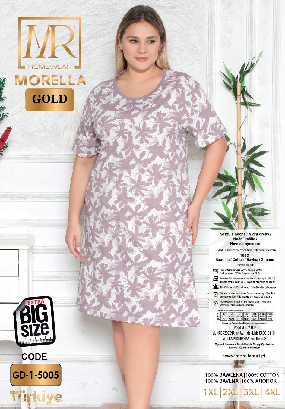 Koszula Nocna z Bawełny Większe Rozmiary Morella GOLD kod;GD-1-5005 Rozmiar; 1XL-2XL-3XL-4XL - zdjęcie 2