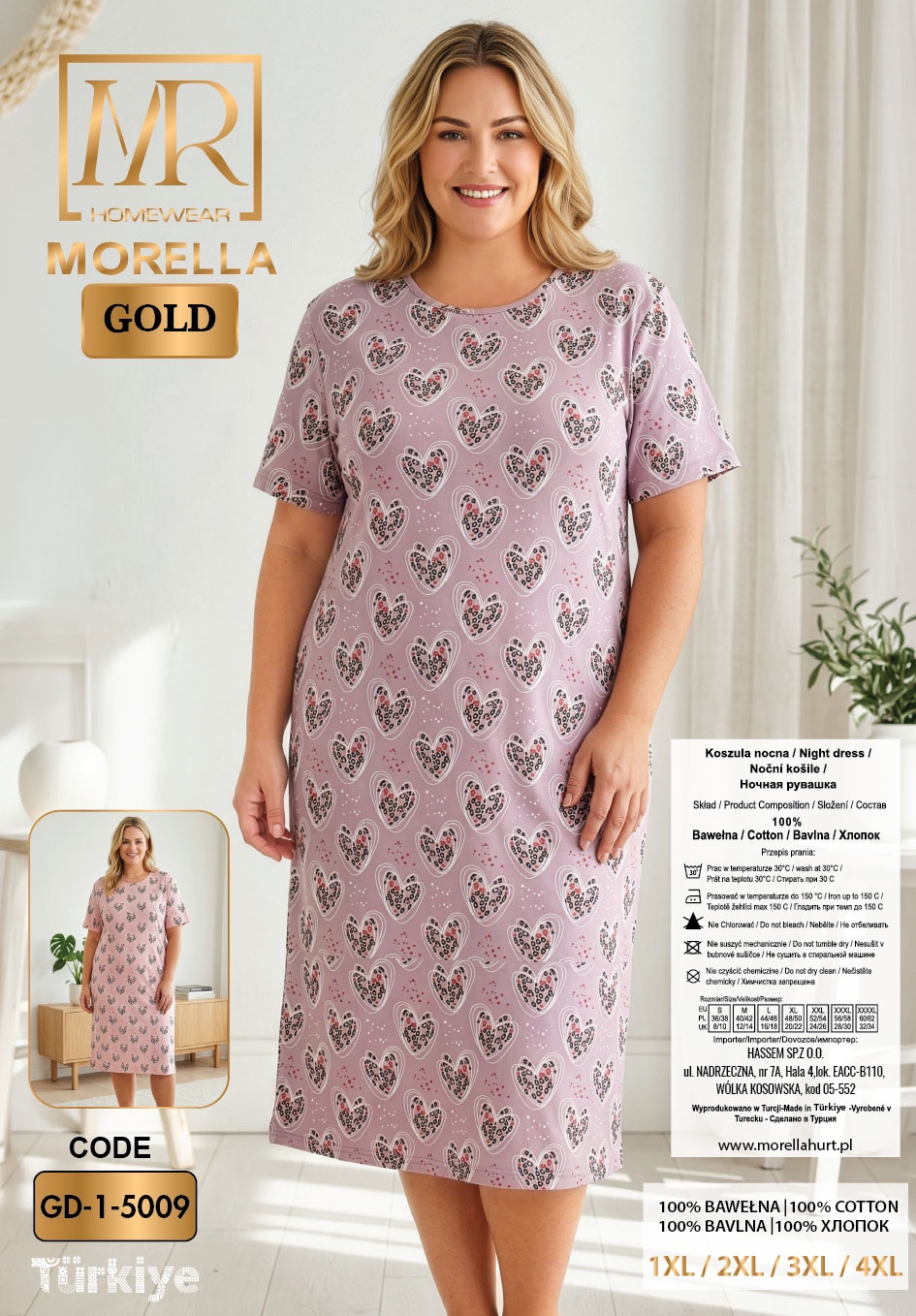 Koszula Nocna z Bawełny Większe Rozmiary Morella GOLD kod;GD-1-5009 Rozmiar; 1XL-2XL-3XL-4XL - zdjęcie 2
