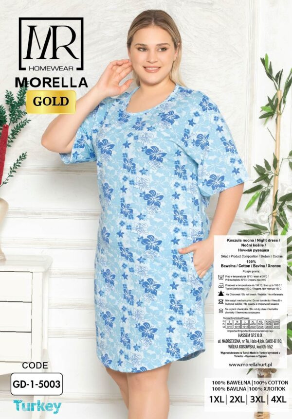 Koszula Nocna z Bawełny Większe Rozmiary Morella GOLD kod;GD-1-5003 Rozmiar; 1XL-2XL-3XL-4XL - zdjęcie 5