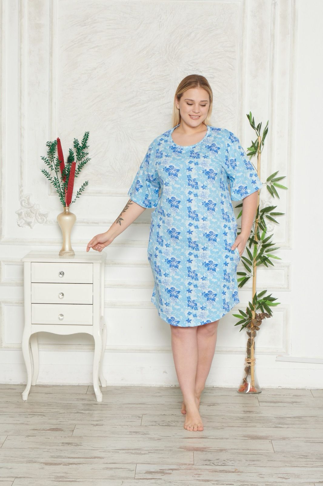 Koszula Nocna z Bawełny Większe Rozmiary Morella GOLD kod;GD-1-5003 Rozmiar; 1XL-2XL-3XL-4XL - zdjęcie 3