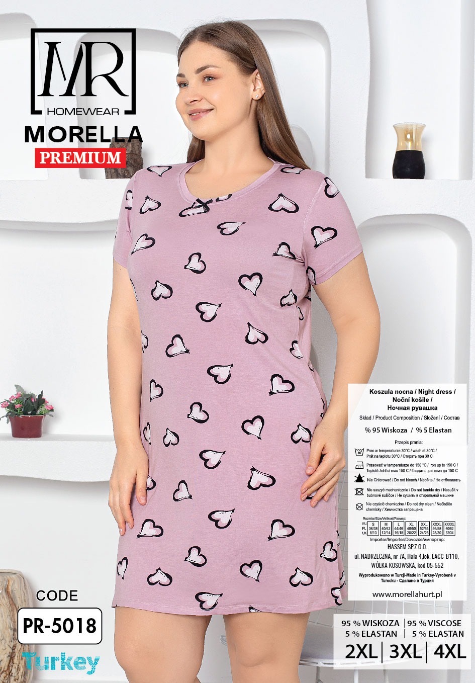 Koszula Nocna z Wiskozy Duże Rozmiary Morella PREMIUM kod;5018 Rozmiar; 2XL-3XL-4XL - zdjęcie 2