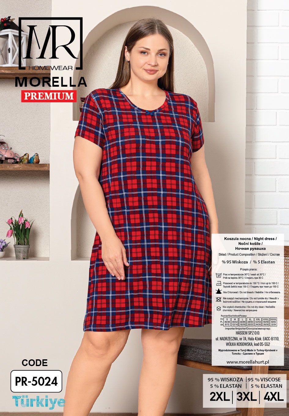 Koszula Nocna z Wiskozy Duże Rozmiary Morella PREMIUM kod;PR-5024 Rozmiar; 2XL-3XL-4XL - zdjęcie 2