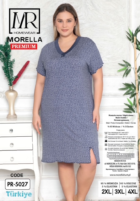 Koszula Nocna z Wiskozy Duże Rozmiary Morella PREMIUM kod;PR-5027 Rozmiar; 2XL-3XL-4XL - zdjęcie 2