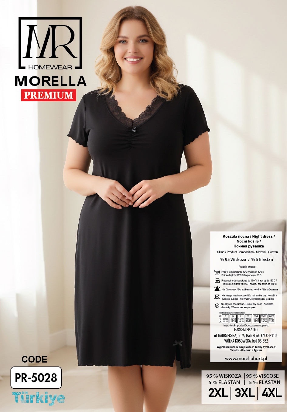 Koszula Nocna z Wiskozy Duże Rozmiary Morella PREMIUM kod;PR-5028 Rozmiar; 2XL-3XL-4XL - zdjęcie 2