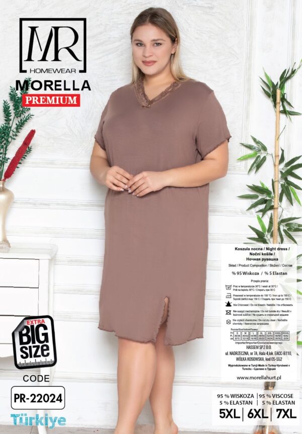 Koszula Nocna z Wiskozy Duże Rozmiary PLUS BIG SIZE Morella PREMIUM kod;PR-22024 Rozmiar; 5XL-6XL-7XL - zdjęcie 4
