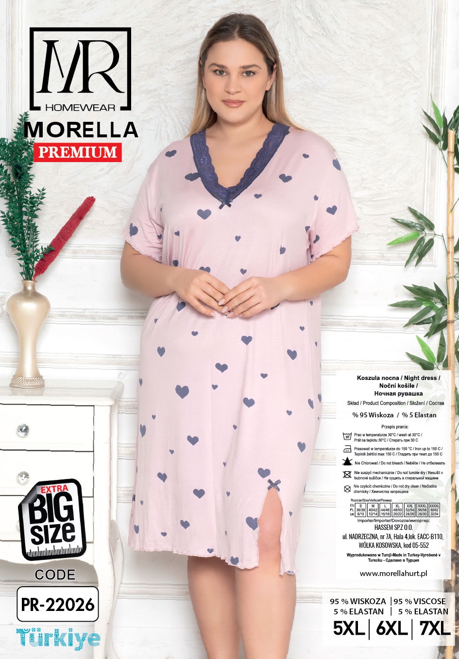 Koszula Nocna z Wiskozy Duże Rozmiary PLUS BIG SIZE Morella PREMIUM kod;PR-22026 Rozmiar; 5XL-6XL-7XL - zdjęcie 2