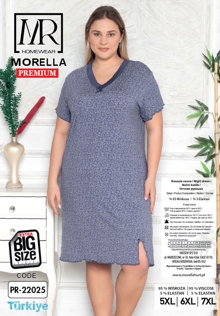 Koszula Nocna z Wiskozy Duże Rozmiary PLUS BIG SIZE Morella PREMIUM kod;PR-22025 Rozmiar; 5XL-6XL-7XL - zdjęcie 2