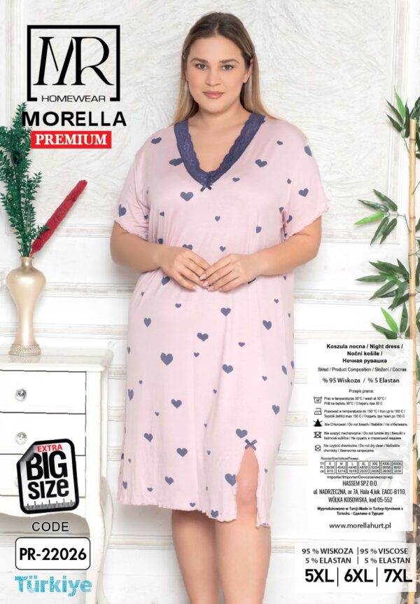 Koszula Nocna z Wiskozy Duże Rozmiary PLUS BIG SIZE Morella PREMIUM kod;PR-22026 Rozmiar; 5XL-6XL-7XL - zdjęcie 5