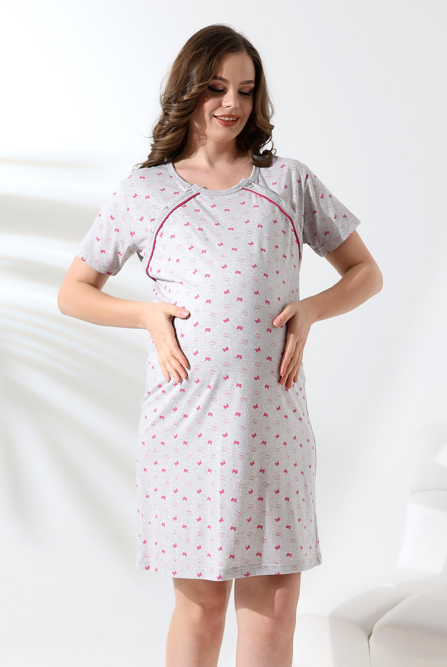 Morella Bawełna Koszula Nocna do Karmienia/Ciążowa na Napy kod;18001 Rozmiary; M-L-XL-XXL