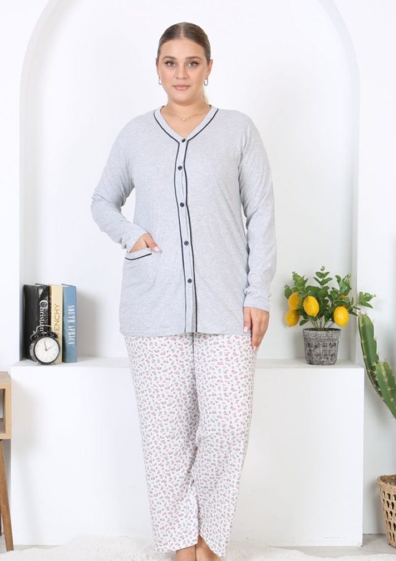 Morella Bawełniana Piżama Damska Długi Rękaw Rozpinana kod; 6002-1 Rozmiary;2XL-3XL-4XL-5XL - zdjęcie 1