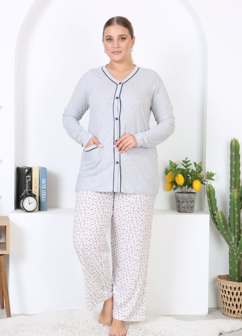 Morella Bawełniana Piżama Damska Długi Rękaw Rozpinana kod; 6002-1 Rozmiary;2XL-3XL-4XL-5XL - zdjęcie 2