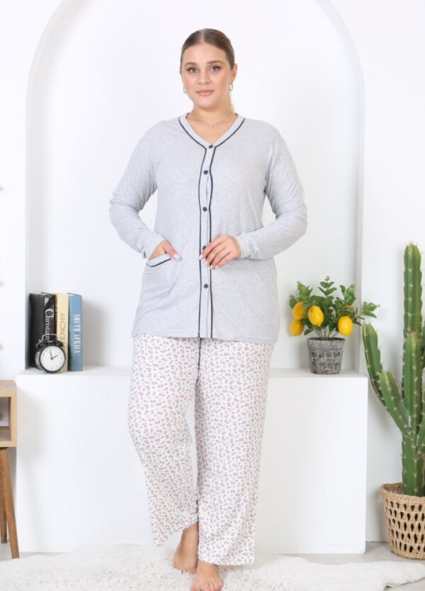 Morella Bawełniana Piżama Damska Długi Rękaw Rozpinana kod; 6002-1 Rozmiary;2XL-3XL-4XL-5XL - zdjęcie 5