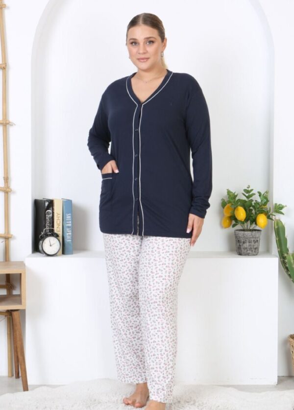 Morella Bawełniana Piżama Damska Długi Rękaw Rozpinana kod; 6002-2 Rozmiary;2XL-3XL-4XL-5XL - zdjęcie 4