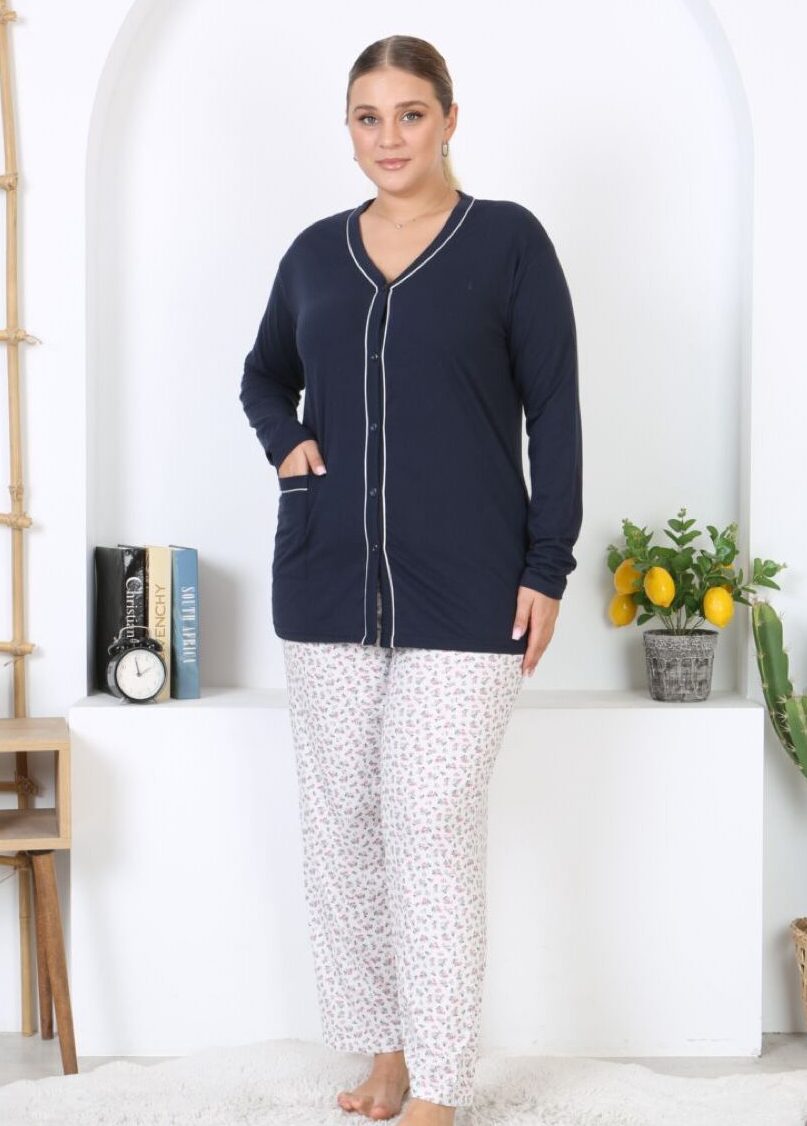 Morella Bawełniana Piżama Damska Długi Rękaw Rozpinana kod; 6002-2 Rozmiary;2XL-3XL-4XL-5XL - zdjęcie 1