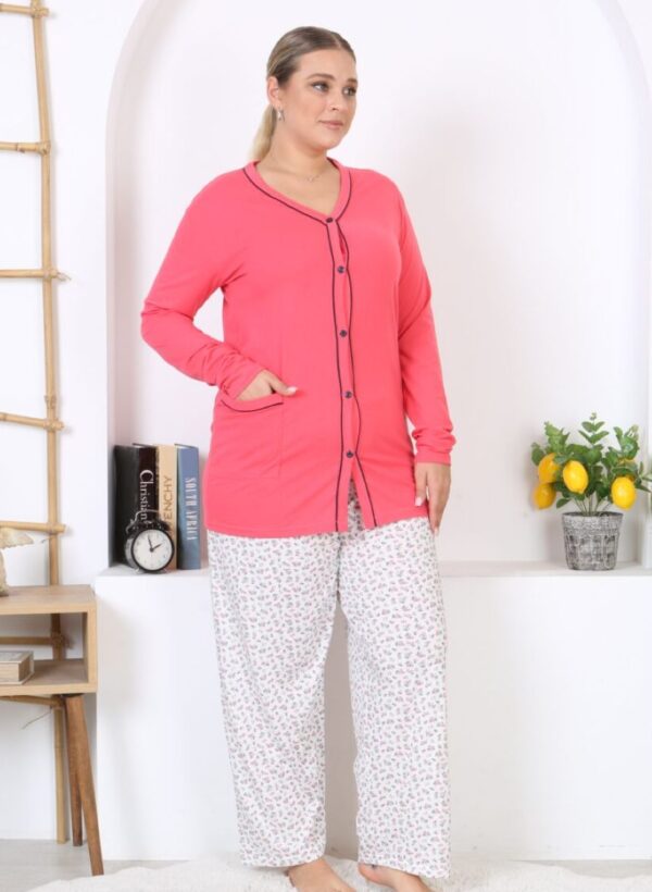 Morella Bawełniana Piżama Damska Długi Rękaw Rozpinana kod; 6002 Rozmiary;2XL-3XL-4XL-5XL - zdjęcie 4