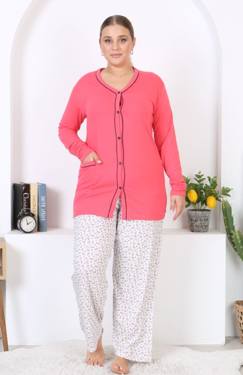 Morella Bawełniana Piżama Damska Długi Rękaw Rozpinana kod; 6002 Rozmiary;2XL-3XL-4XL-5XL - zdjęcie 3