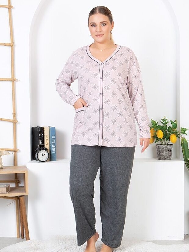 Morella Bawełna Piżama Damska Długi Rękaw Rozpinana kod; 6003 Rozmiary;2XL-3XL-4XL-5XL