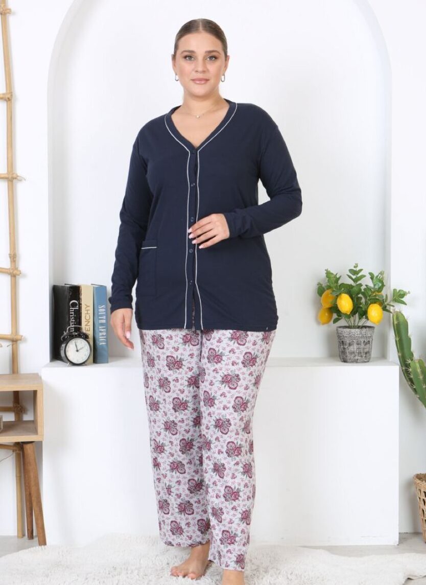 Morella Bawełniana Piżama Damska Długi Rękaw Rozpinana kod; 6004-1 Rozmiary;2XL-3XL-4XL-5XL - zdjęcie 1