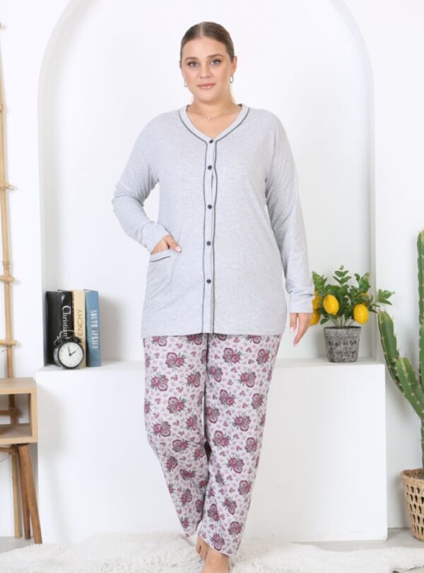 Morella Bawełniana Piżama Damska Długi Rękaw Rozpinana kod; 6004 Rozmiary;2XL-3XL-4XL-5XL - zdjęcie 3