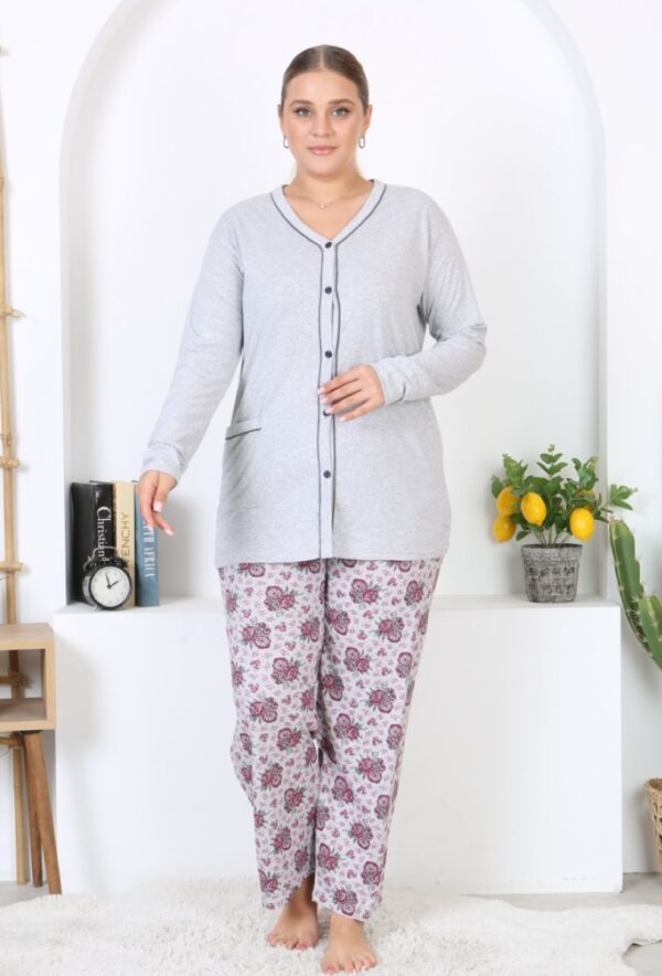 Morella Bawełniana Piżama Damska Długi Rękaw Rozpinana kod; 6004 Rozmiary;2XL-3XL-4XL-5XL - zdjęcie 4