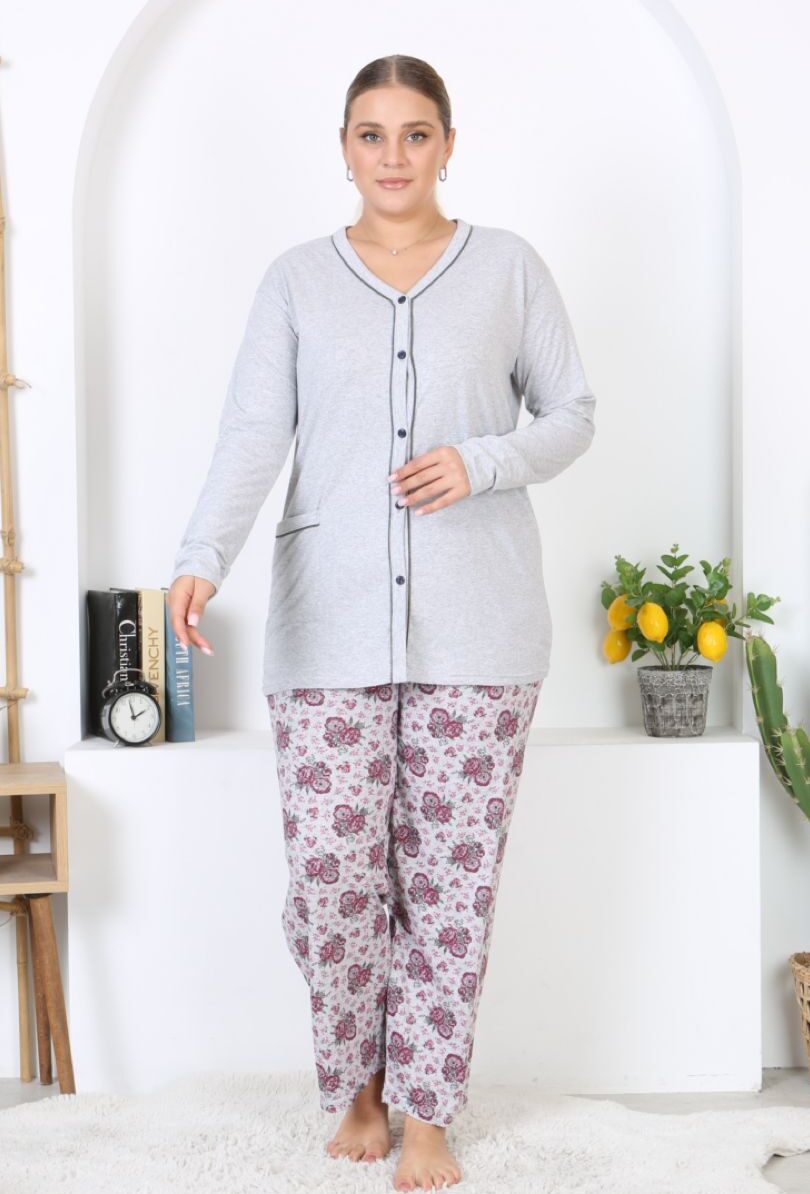 Morella Bawełniana Piżama Damska Długi Rękaw Rozpinana kod; 6004 Rozmiary;2XL-3XL-4XL-5XL - zdjęcie 2