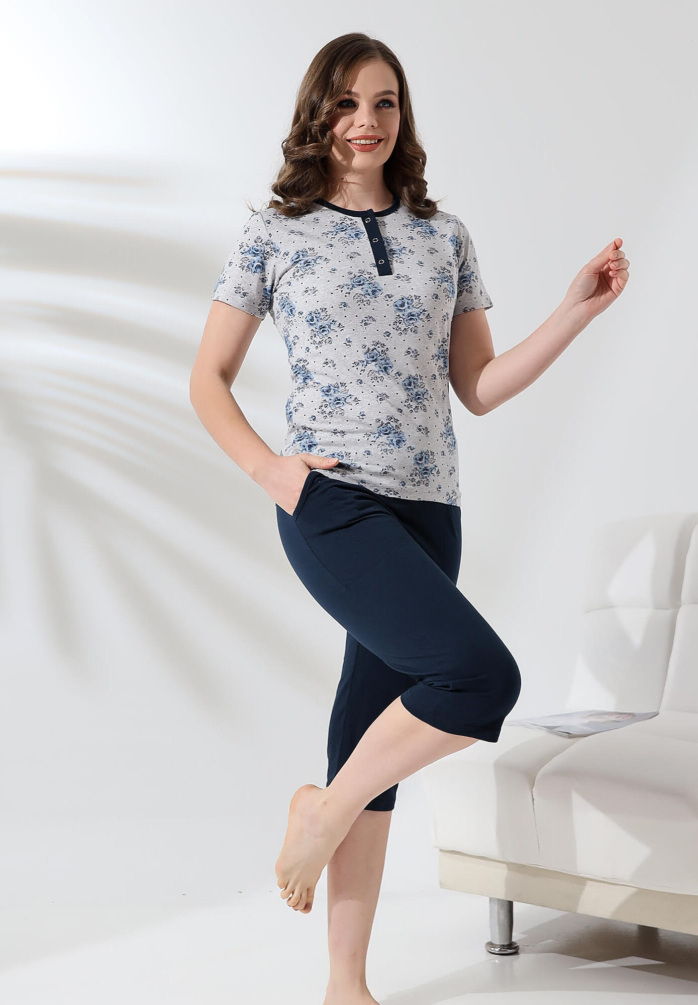 Morella Bawełna Piżama Damska Krótki Rękaw kod;8000 Rozmiary; M-L-XL-XXL - zdjęcie 1