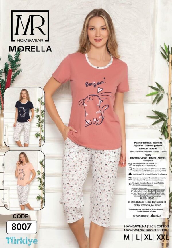 Morella Bawełniana Piżama Damska Krótki Rękaw Spodnie 3/4 kod;8007-1 Rozmiary; M-L-XL-XXL - zdjęcie 4