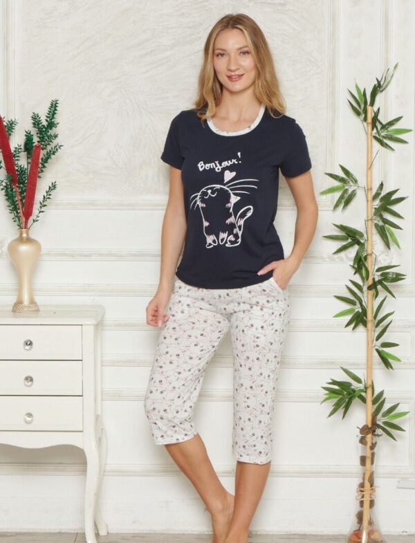 Morella Bawełniana Piżama Damska Krótki Rękaw Spodnie 3/4 kod;8007-1 Rozmiary; M-L-XL-XXL - zdjęcie 3