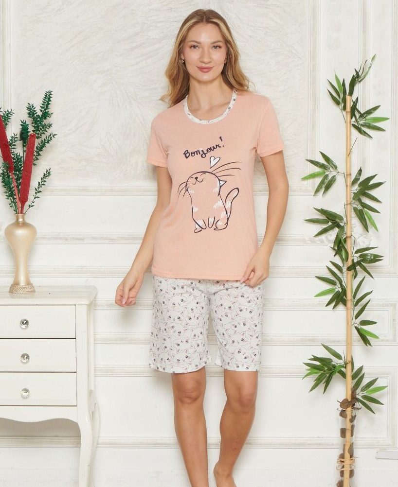 Morella Bawełniana Piżama Damska Krótki Rękaw Szorty kod;5002-1 Rozmiary; M-L-XL-XXL