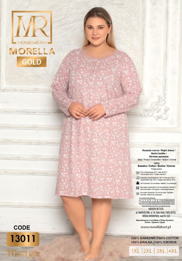 Morella GOLD Bawełna Koszula Nocna Długi rękaw Duże rozmiary kod;13011 Roz; 1XL- 2XL- 3XL- 4XL - zdjęcie 4