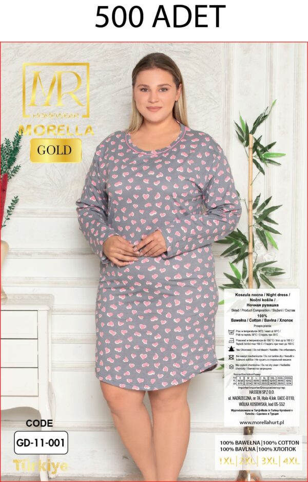 Morella GOLD Bawełna Koszula Nocna Długi rękaw Duże rozmiary kod;GD-11-001 Roz; 1XL- 2XL- 3XL- 4XL - zdjęcie 4