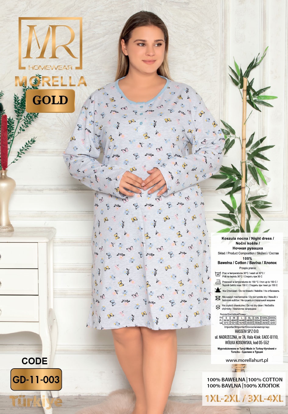 Morella GOLD Bawełna Koszula Nocna Długi rękaw Duże rozmiary kod;GD-11-003 Roz; 1XL- 2XL- 3XL- 4XL - zdjęcie 2