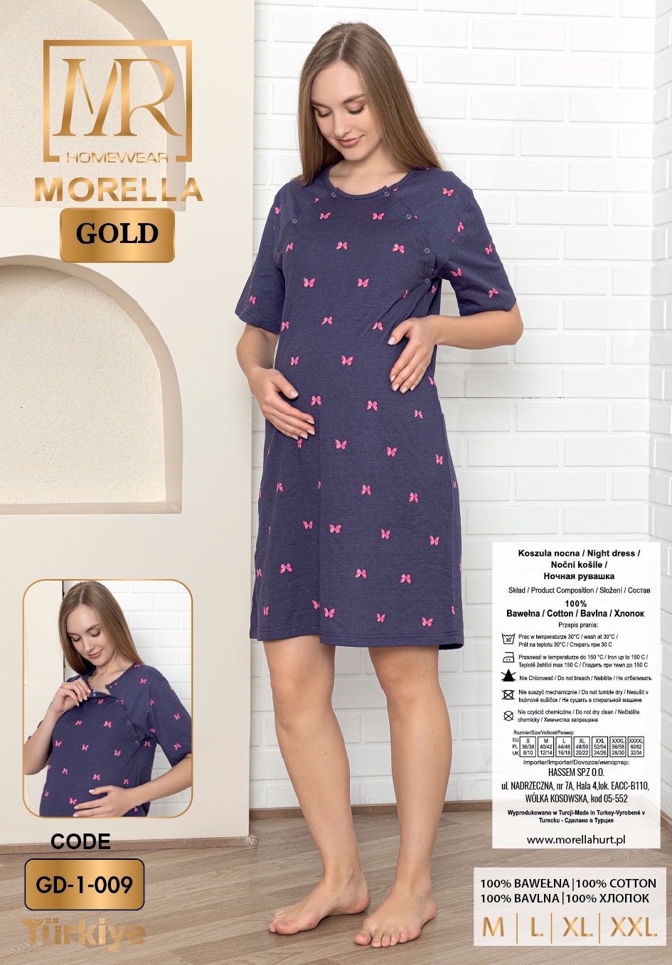 Morella Gold Bawełna Koszula Nocna do Karmienia/Ciążowa kod;GD-1-009 Rozmiary; M-L-XL-XXL - zdjęcie 2