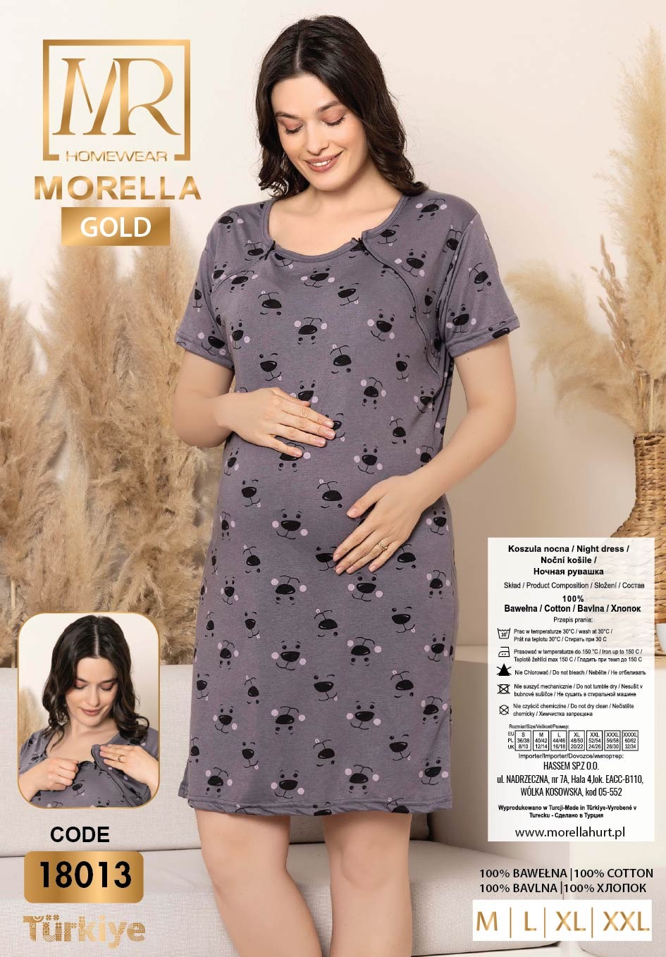Morella Gold Bawełna Koszula Nocna do Karmienia/Ciążowa na Zamki kod;18013 Rozmiary;M-L-XL-XXL - zdjęcie 2