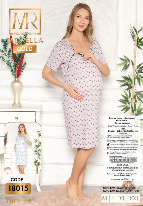 Morella Gold Bawełna Koszula Nocna do Karmienia/Ciążowa na Zamki kod;18015-1 Rozmiary;M-L-XL-XXL - zdjęcie 5